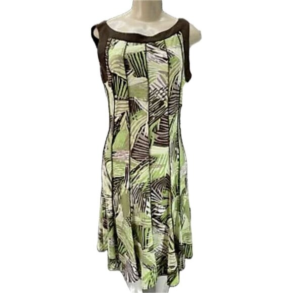 Sandra Darren 10 Green-Brown Abstract Seam Detail Sleeveless Knee Length Dress - Picture 2 of 6
